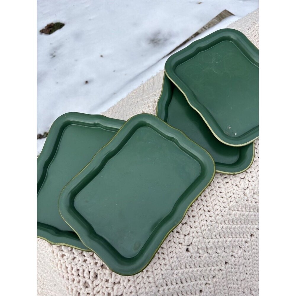 4 Vintage Nashco Products Decorative Trays Dark Green